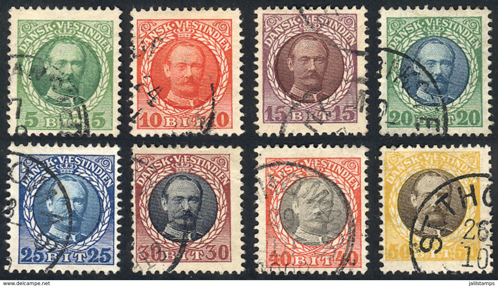 DANISH ANTILLES: Sc.43/50, 1908 Cmpl. Set Of 8 Used Values, VF Quality! - Denmark (West Indies)