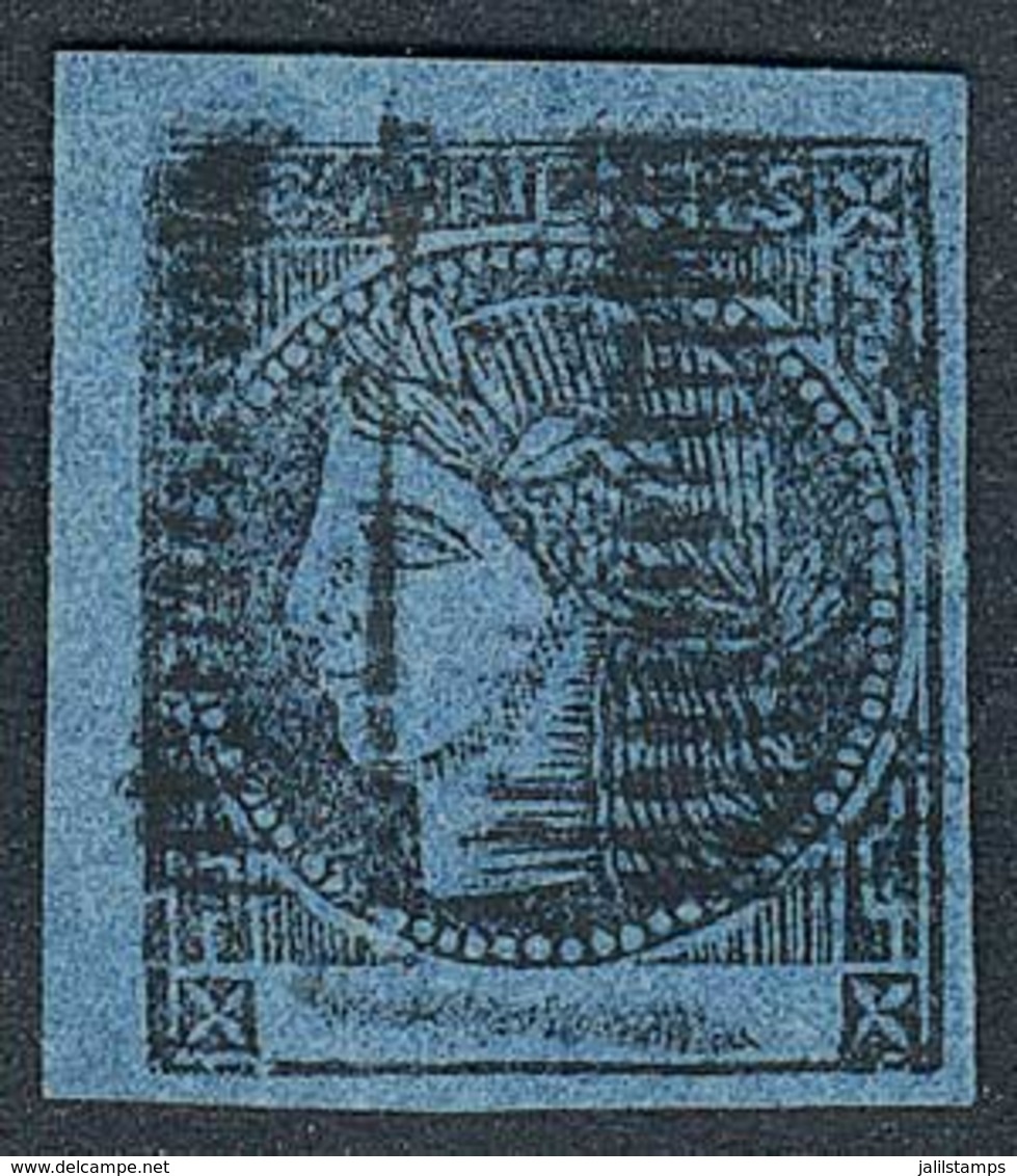 ARGENTINA: GJ.3, 1860 Blue, Used With Mute 16-parallel-bar Cancel Of Corrientes (used In The First Period Of Usage), VF  - Corrientes (1856-1880)