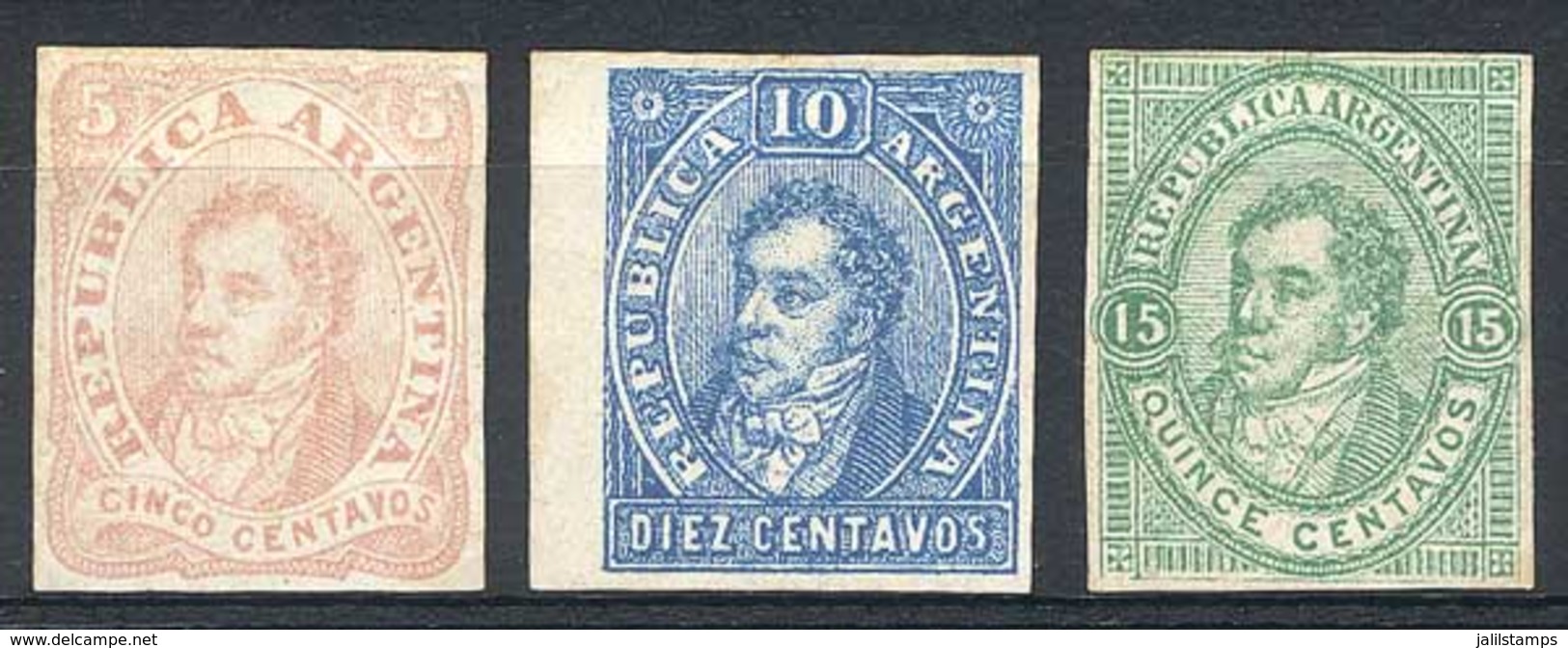 ARGENTINA: ESSAYS Lithographed By Roberto Lange In 1863, Printed On Ordinary Paper, Not Adopted, The Set Of 3 Values, VF - Autres & Non Classés