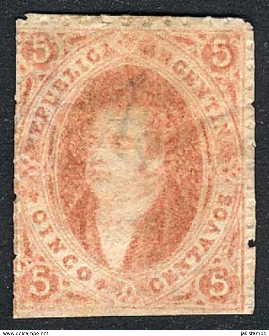 ARGENTINA: GJ.28A, 6th Printing Perforated, ORANGISH DUN RED Shade, Extremely Rare Mint Example Of Very Fine Quality, Ve - Andere & Zonder Classificatie