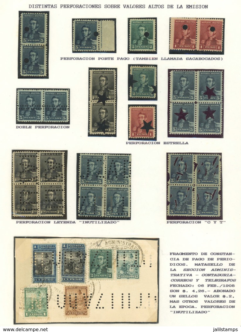 ARGENTINA: GJ.137/189 (not Consecutive), Rivadavia Belgrano & San Martín, SELECTION OF STAMPS WITH INVALIDATING PERFORAT - Used Stamps