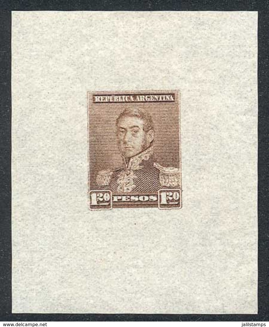 ARGENTINA: GJ.187, San Martín $1.20, Die Proof In Brown, Printed On Indian Paper (very Thin), Very Fine Quality, Rare! - Oblitérés