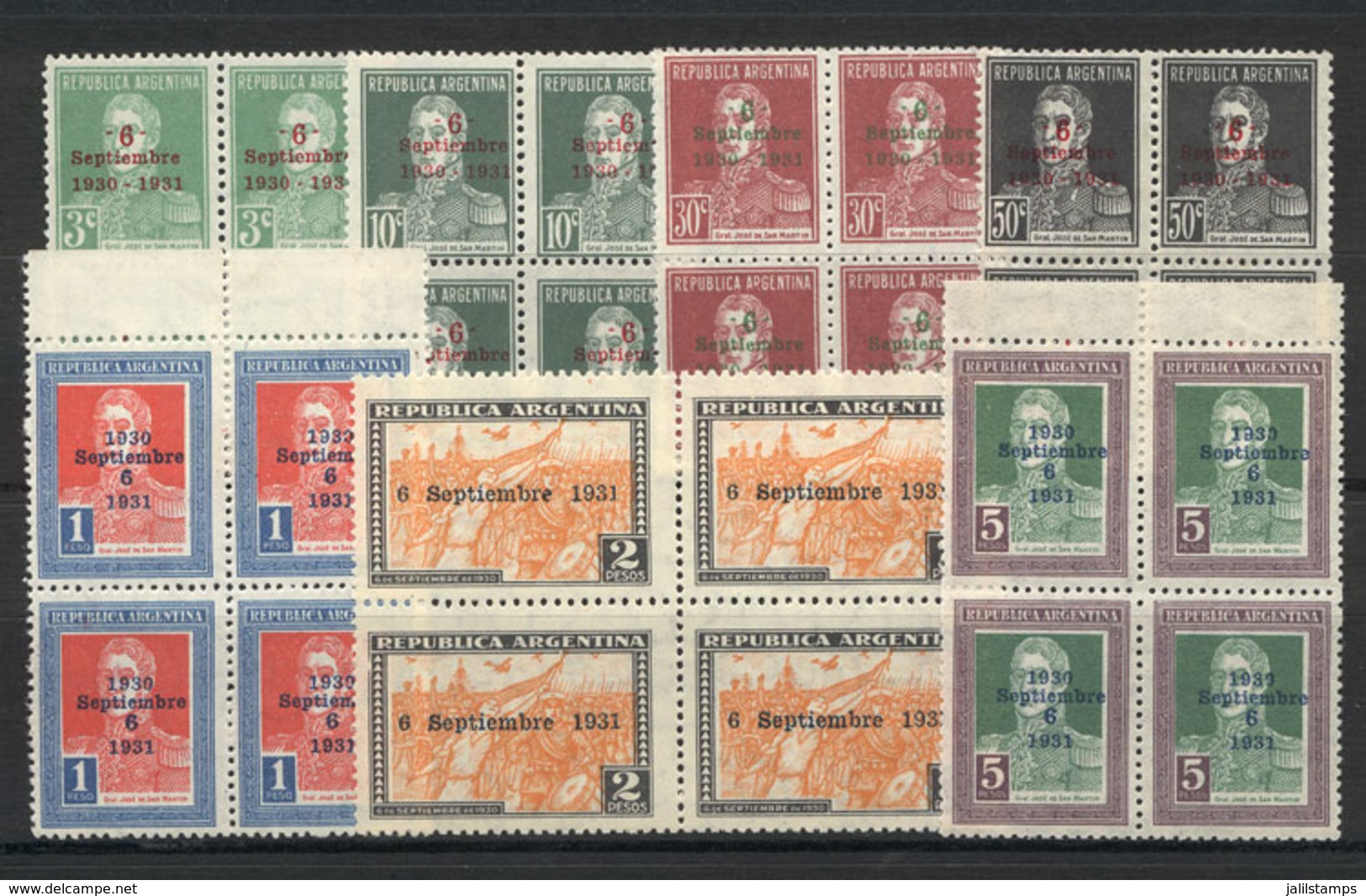 ARGENTINA: GJ.696/9+705/7 (Sc.399/405), 1931 First Anniversary Of The Revolution, Complete Basic Set Of 7 Values, Superb - Oblitérés