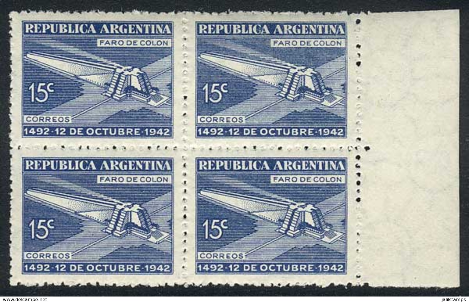 ARGENTINA: GJ.867, 1942 Discovery Of America 450th Anniversary, Never Hinged Block Of 4, Superb, Catalog Value US$280. - Used Stamps