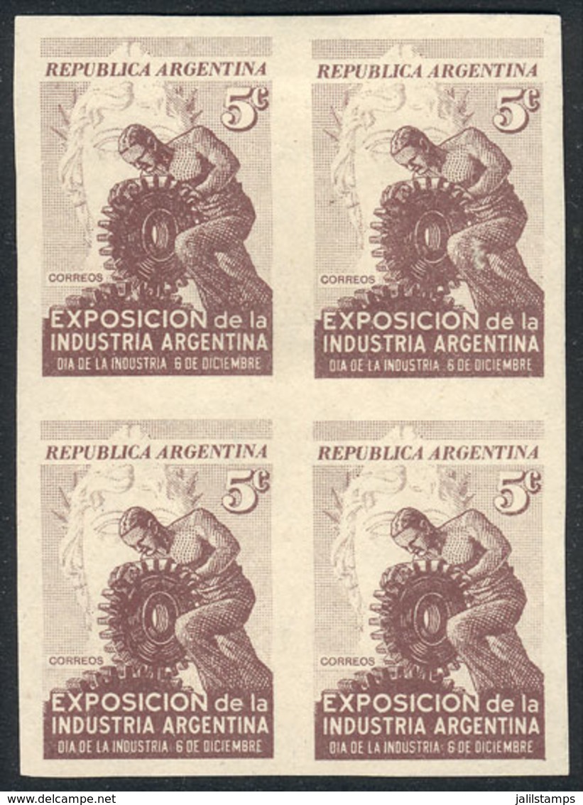 ARGENTINA: GJ.941 (Sc.559), 1946 Industry Day, TRIAL COLOR PROOF, Block Of 4 Of Excellent Quality, Rare! - Gebruikt