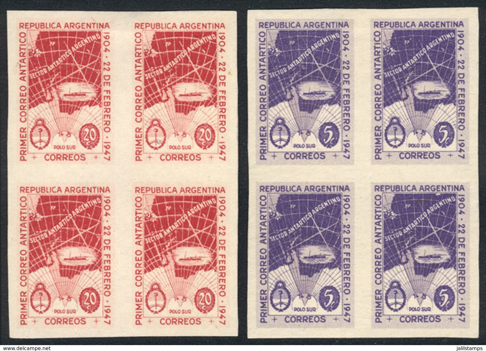 ARGENTINA: GJ.943/4 (Sc.561/2), 1947 Antarctic Mail, Set Of 2 TRIAL COLOR PROOFS, Excellent Quality, Very Rare! - Oblitérés