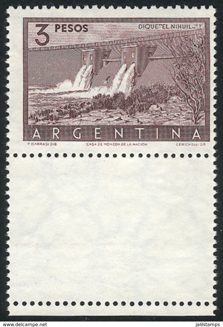 ARGENTINA: GJ.1050CJ, 3P. Nihuil Dam, WITH LABEL BELOW, Mint No Gum, VF Quality, Very Rare! - Gebraucht