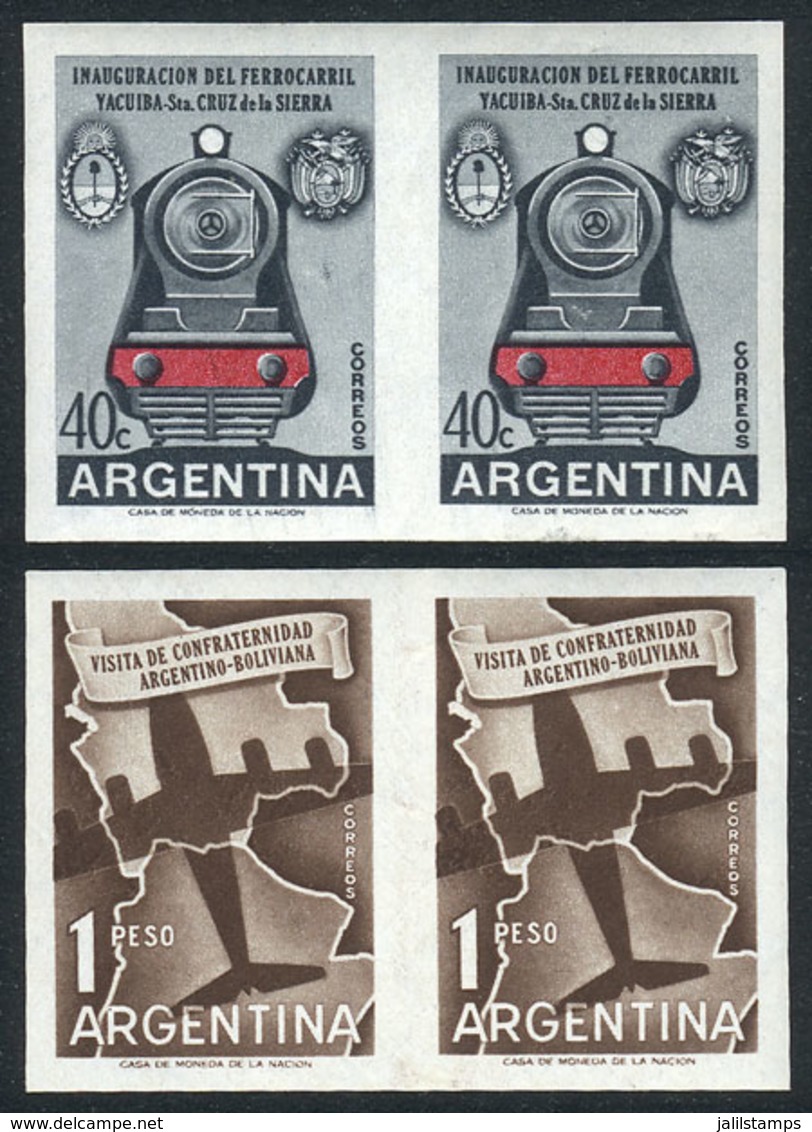 ARGENTINA: GJ.1102P/3P (Sc.671/2), 1958 Locomotive And Airplane, Argentine-Bolivian Friendship, IMPERFORATE PAIRS, Excel - Used Stamps