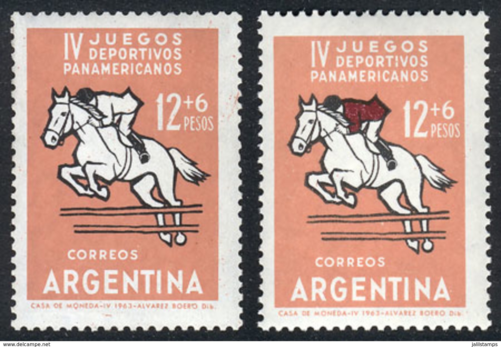 ARGENTINA: GJ.1259b (Sc.B43a), 1963 Sports (equestrian), With JACKET OMITTED Variety, VF! - Oblitérés