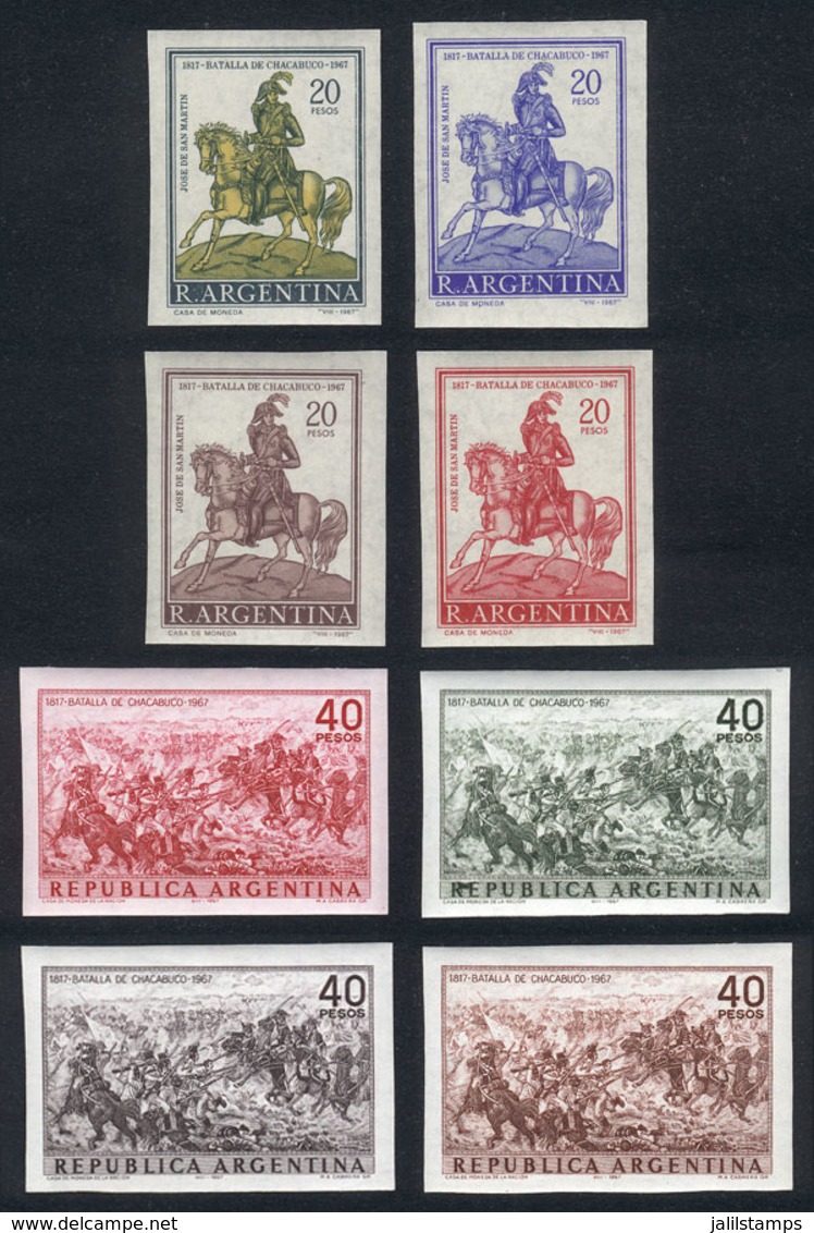 ARGENTINA: GJ.1405/1 (Sc.843/4), 1967 Battle Of Chacabuco, 4 TRIAL COLOR PROOFS Of Each Value, Imperforate On Normal Pap - Gebruikt