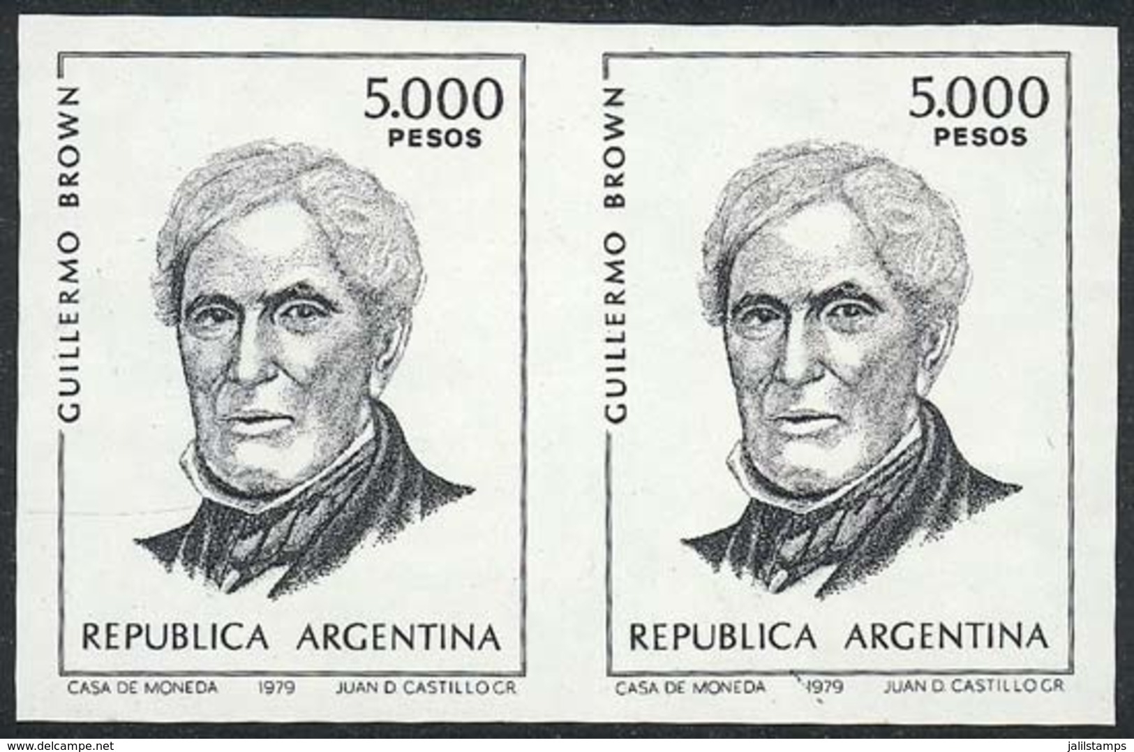 ARGENTINA: GJ.1852P, 1979 Guillermo Brown, IMPERFORATE PAIR, Excellent Quality, Rare! - Gebruikt