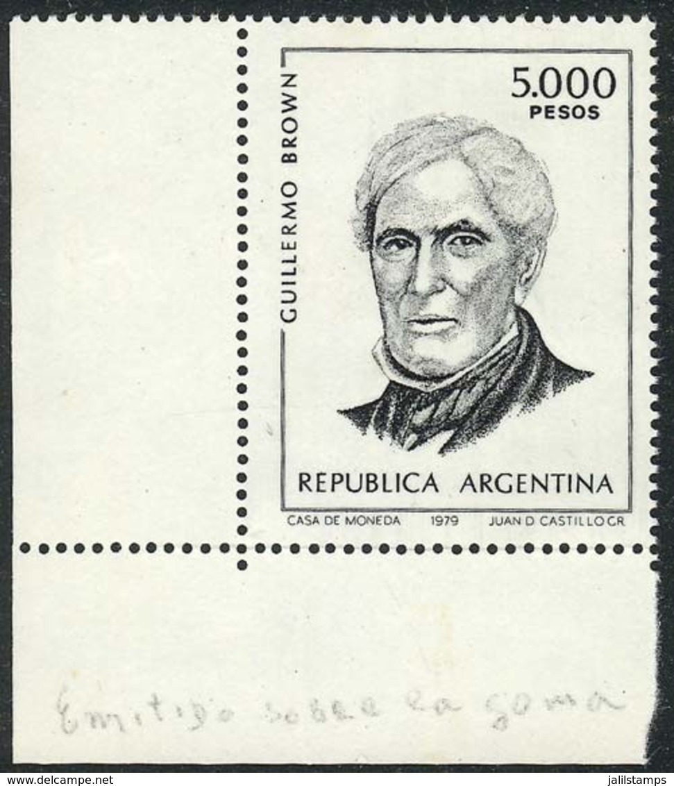 ARGENTINA: GJ.1852SG, 1979 Guillermo Brown PRINTED ON GUM Variety, Fantastic Corner Single, Excellent! - Oblitérés