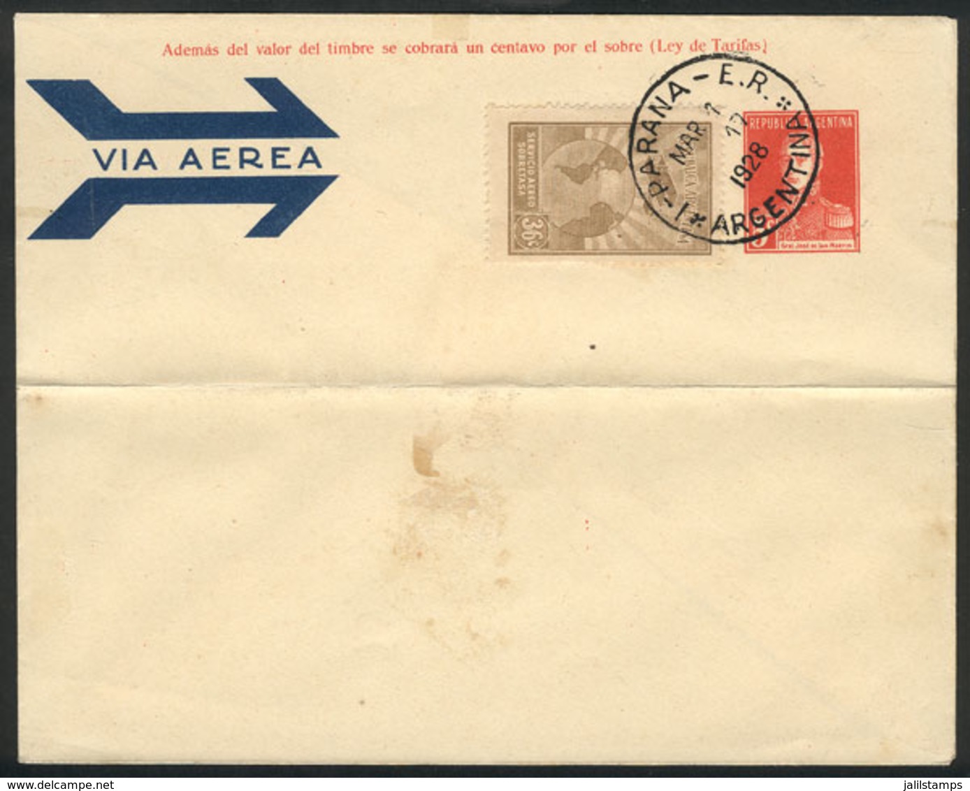 ARGENTINA: GJ.645, 1928 36c. Biestre, On Cover With Cancel Of Paraná For 1/MAR/1928 (first Day Of Issue), Rare! - Aéreo