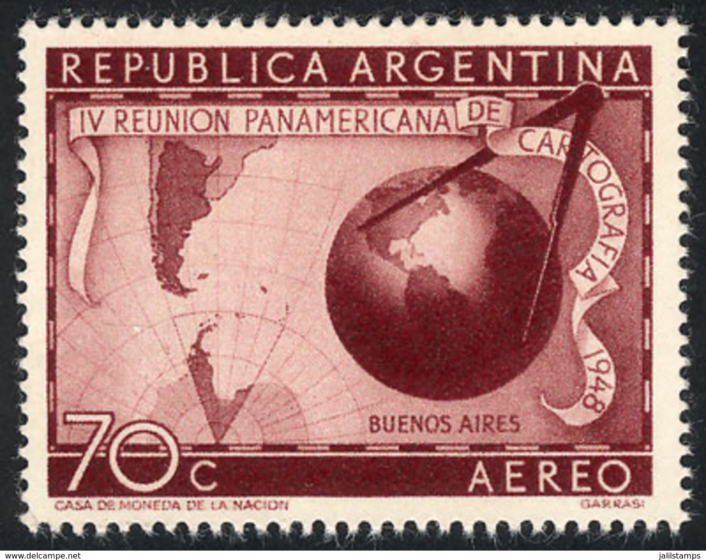 ARGENTINA: GJ.962, 1948 Cartography, Trial Color PROOF Printed On Thick Paper With Glazed Front, Perforated, Without Gum - Aéreo