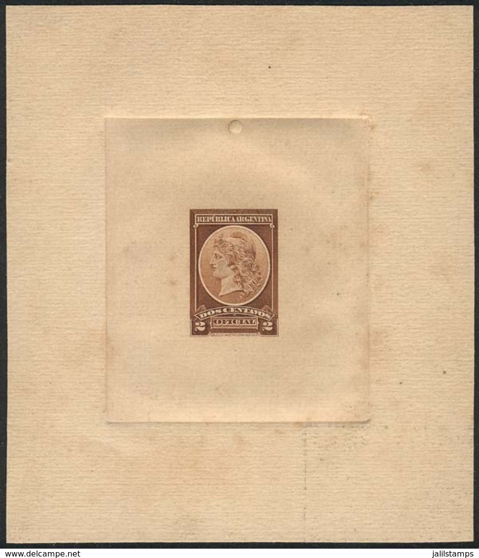 ARGENTINA: GJ.36, DIE PROOF Of 2c. Value In Chestnut Color (issued), Printed On Opaque Card, VF Quality, Very Rare! - Dienstzegels