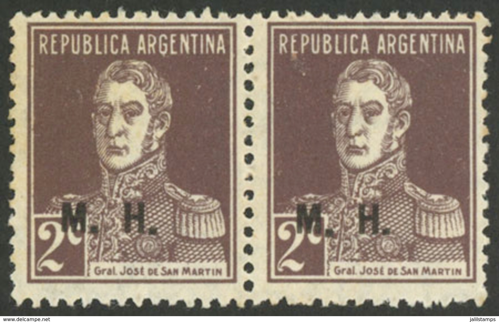 ARGENTINA: GJ.255, 1925 San Martín 2c. WITHOUT Period, Beautiful Mint Pair, Very Fine Quality, Extremely Rare! - Officials