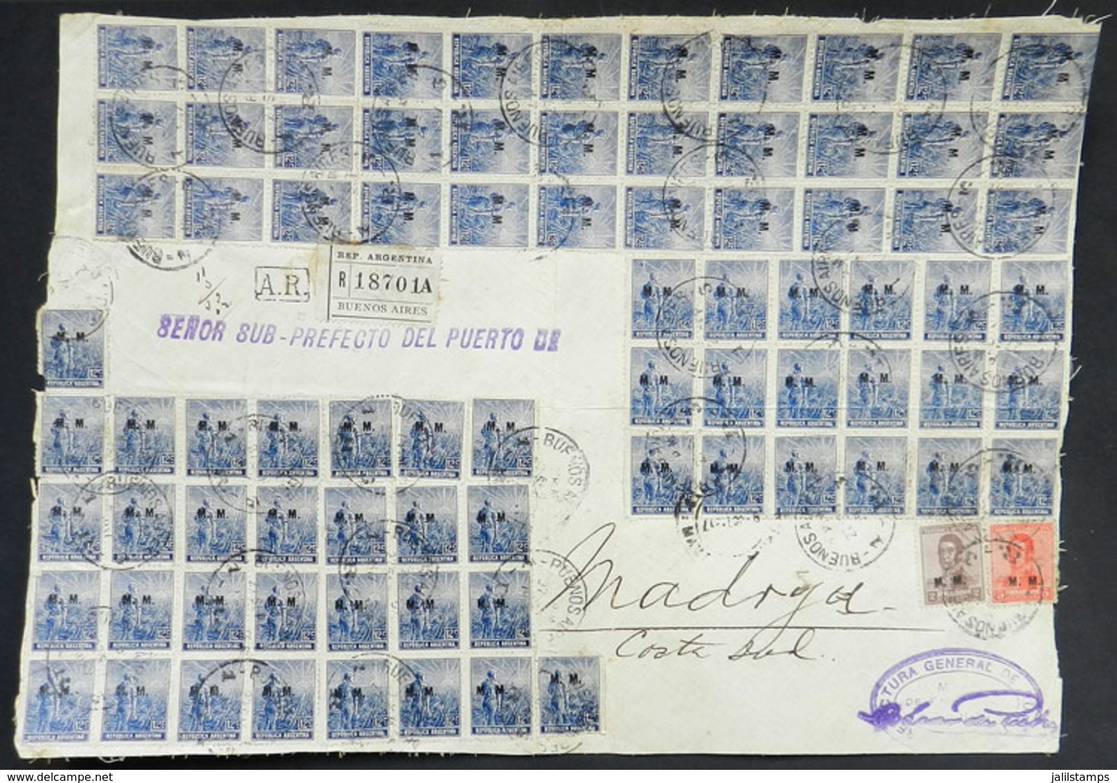 ARGENTINA: Front Of Registered Cover Sent From Buenos Aires To Puerto Madryn, Franked By GJ.454 (Plowman 12c.) X81 Examp - Service