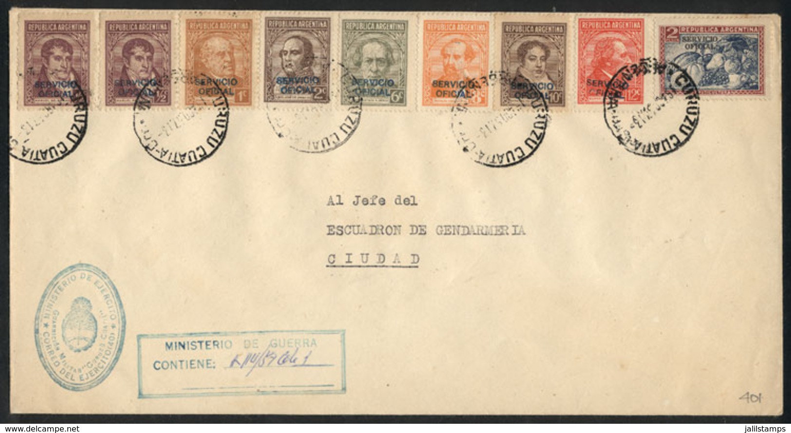 ARGENTINA: "Cover Used In Curuzú Cuatiá On 18/AU/1957, With A Combination Of Official Stamps (2P. Fruit) + Other Stamps  - Oficiales