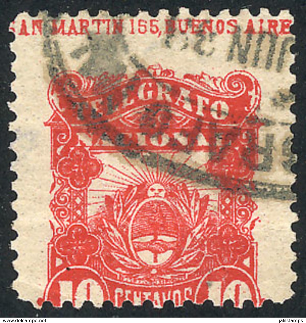 ARGENTINA: GJ.2, 1887 Province Of Buenos Aires 10c. Type B, Used Stamp With Variety: Shifted Perforation, With Printer I - Télégraphes