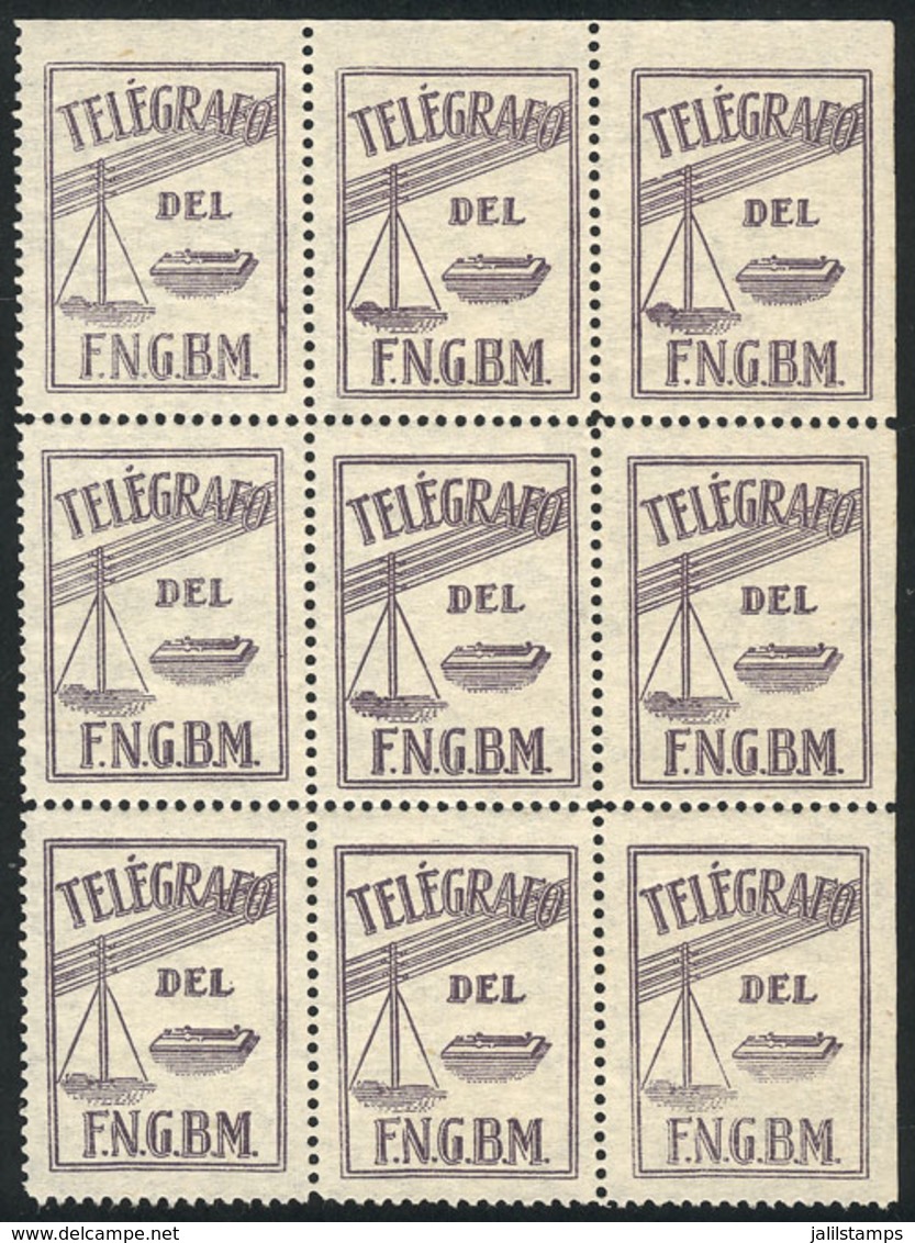 ARGENTINA: Seal For Telegrams Of The Telégrafo Del F.N.G.B.M., Beautiful Block Of 9, VF And Rare! - Other & Unclassified