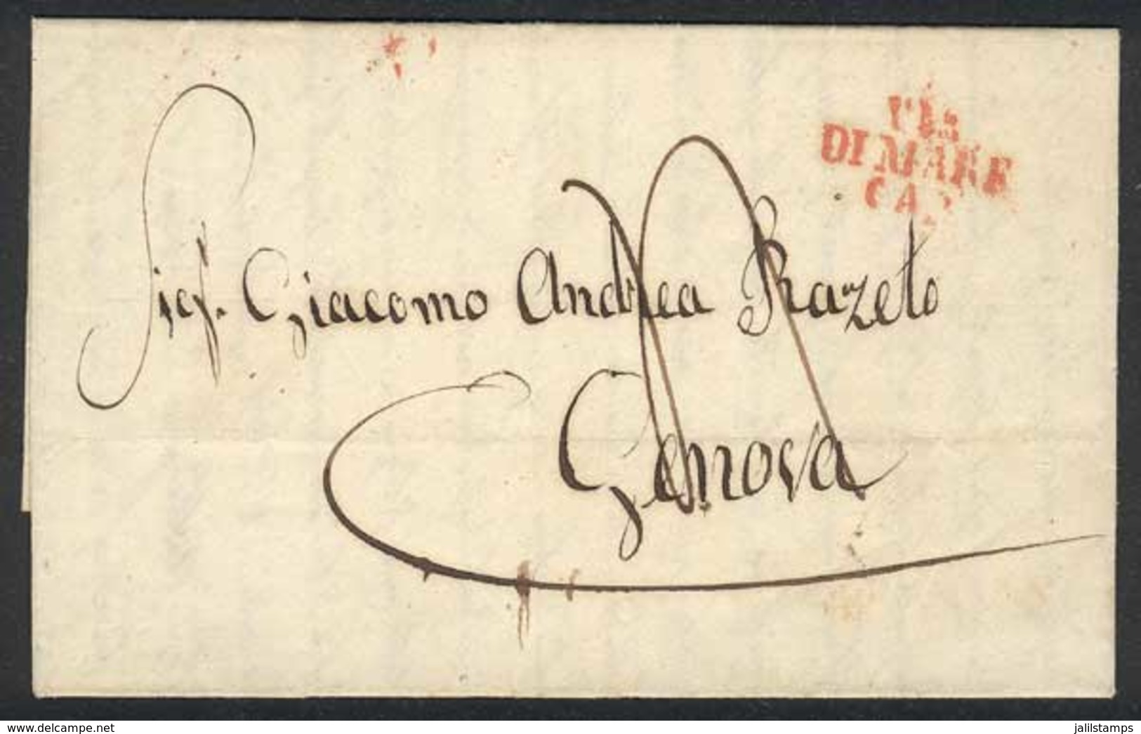 ARGENTINA: "Complete Folded Letter From B.Aires (26/OC/1848) To Genova, Carried On A Commercial Italian Ship. On Arrival - Prephilately