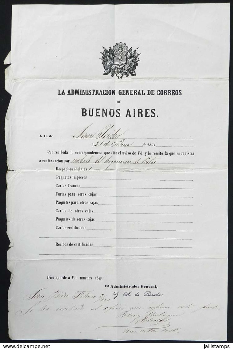 ARGENTINA: Guide Of Correspondence Sent From The General Post Office Administration Of The STATE OF BUENOS AIRES To That - Prephilately