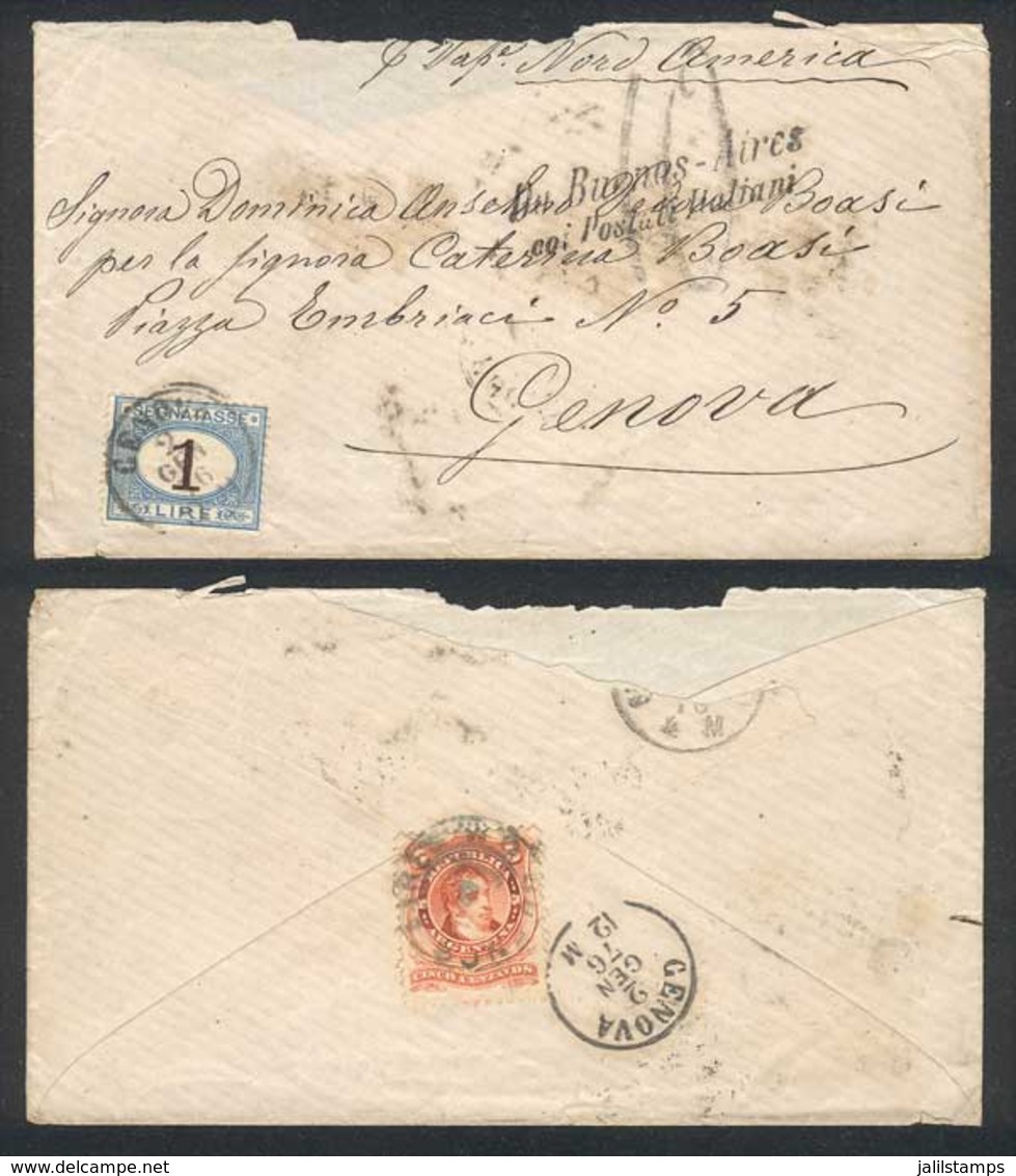 ARGENTINA: "Cover Franked On Reverse By GJ.38, Sent From Buenos Aires To Genova On DE/1875 To Collect. It Was Carried By - Voorfilatelie