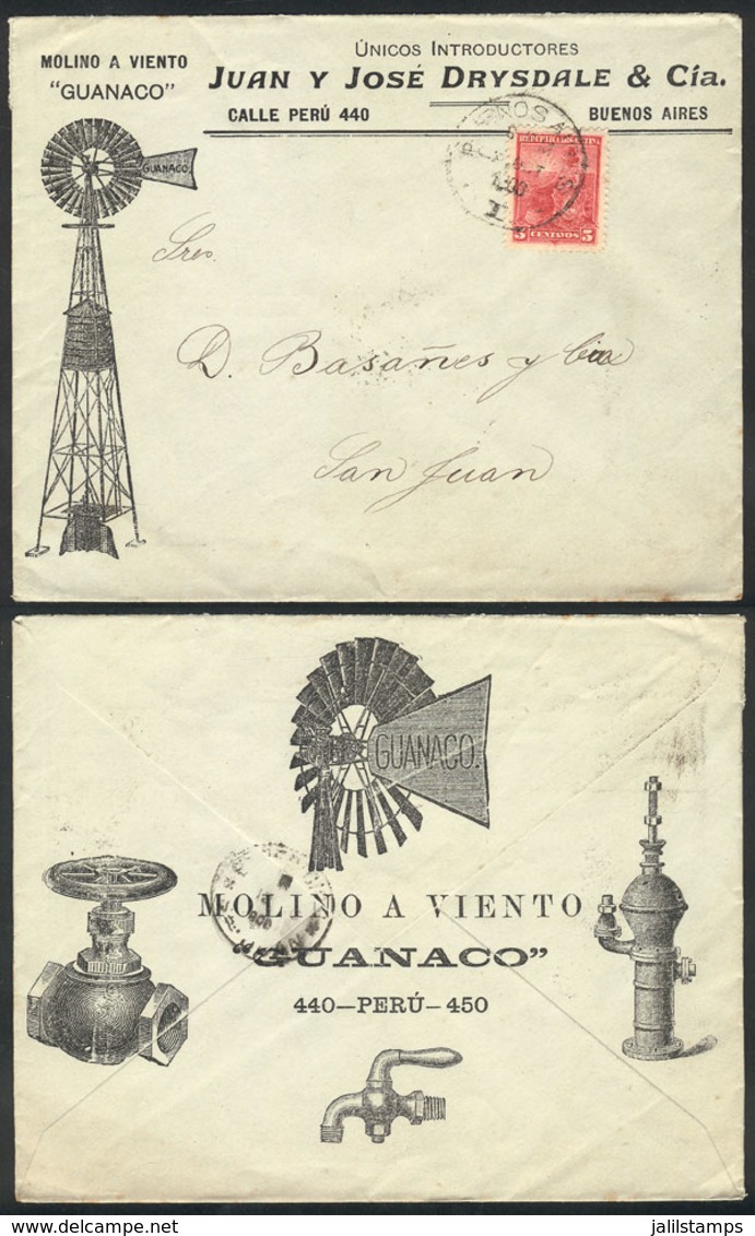 ARGENTINA: Advertising Cover (windmills And Water Pumps) Franked With 5c. Liberty And Sent To San Juan In OC/1900, VF Qu - Prefilatelia