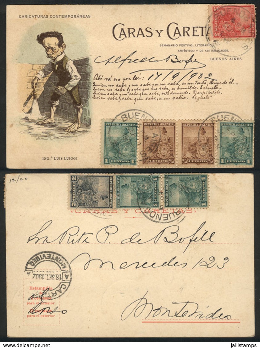 ARGENTINA: Rare PC Of The Magazine Caras Y Caretas Illustrated With Caricature Of Engineer Luis Luiggi, Sent To Montevid - Prephilately