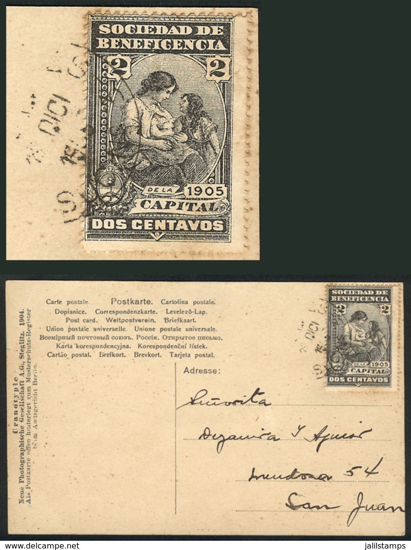 ARGENTINA: Cinderella Of 2c. Of The Charitable Sociedy Franking A Postcard Sent From Buenos Aires To San Juan On 15/DE/1 - Voorfilatelie