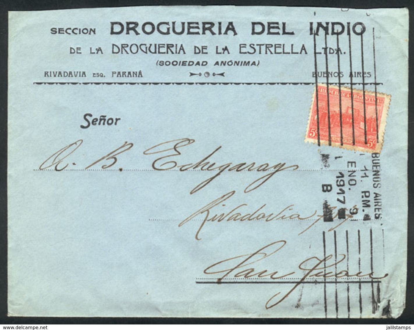 ARGENTINA: "Cover With Corner Card Of Drugstore ""Sección Droguería Del Indio De La Droguería De La Estrella Lda."", Fra - Prephilately