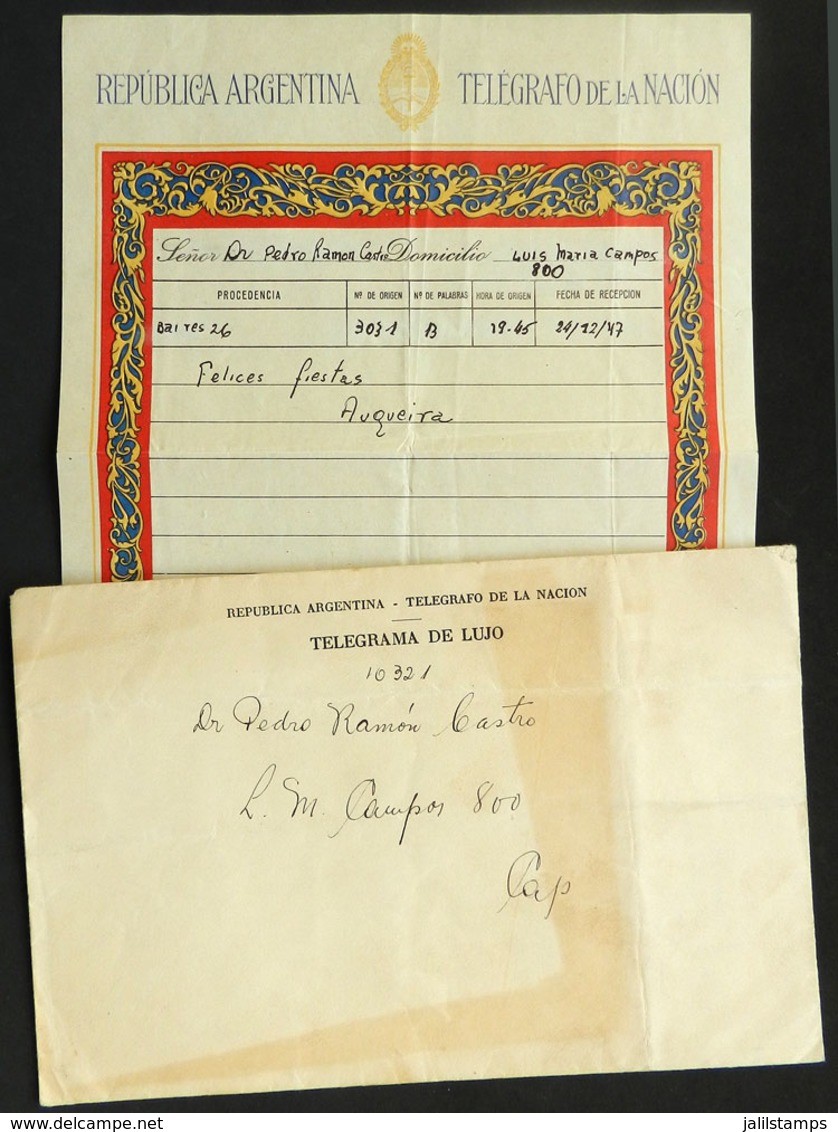 ARGENTINA: Deluxe Telegram And Envelope Used On 24/DE/1947, Minor Defects, Interesting! - Voorfilatelie
