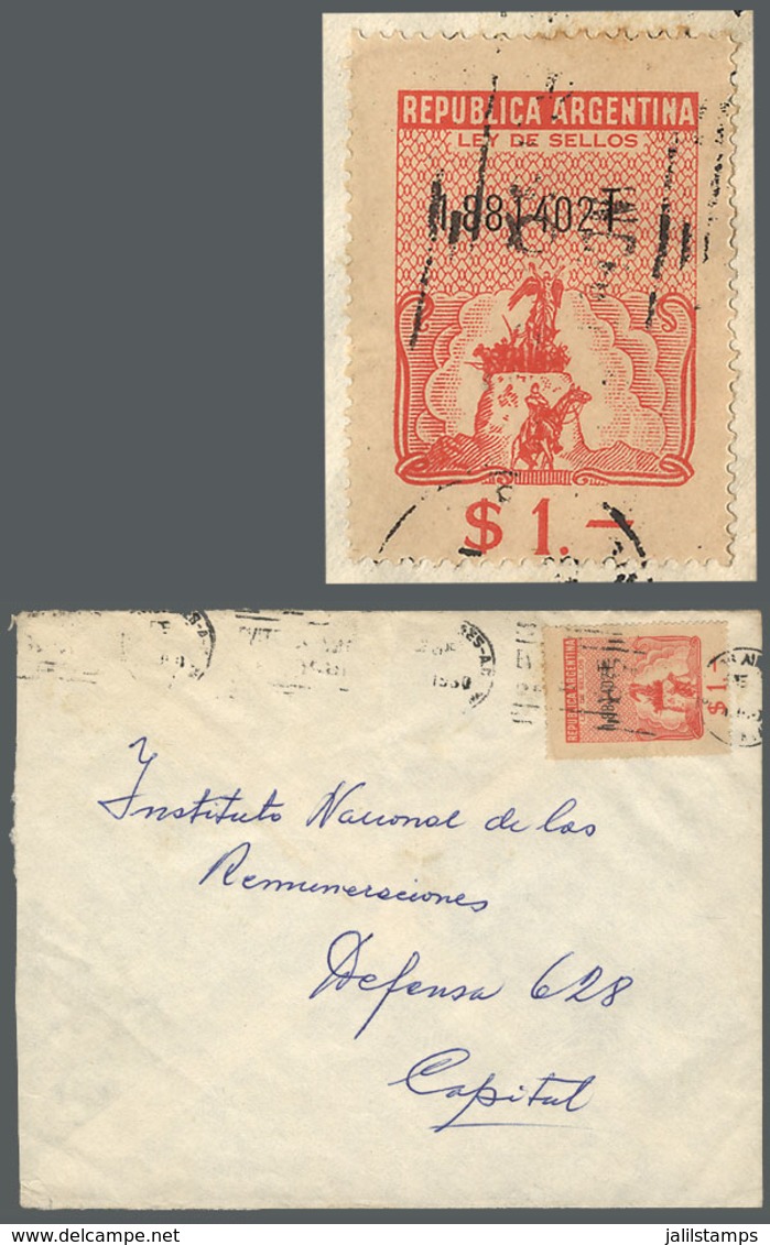 ARGENTINA: Cover Used In Buenos Aires In JA/1950 Franked With A REVENUE STAMP Of 1P., Without Postage Dues. NOTE: Covers - Prephilately