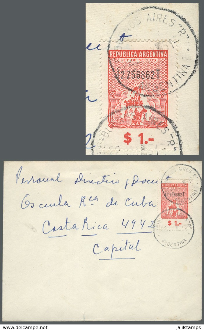 ARGENTINA: Cover Used In Buenos Aires On 22/MAR/1951, Franked With REVENUE STAMP Of 1P. And Without Postage Dues, VF Qua - Voorfilatelie