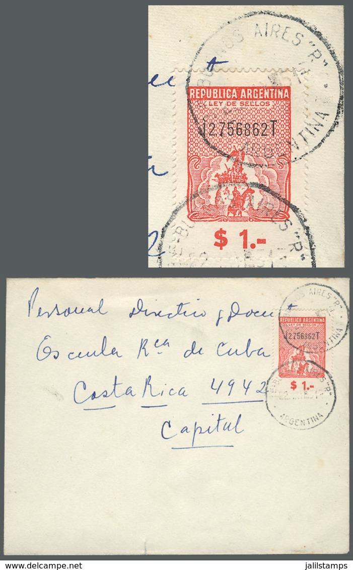 ARGENTINA: Cover Used In Buenos Aires On 22/MAR/1951, Franked With REVENUE STAMP Of 1P. And Without Postage Dues, VF Qua - Préphilatélie