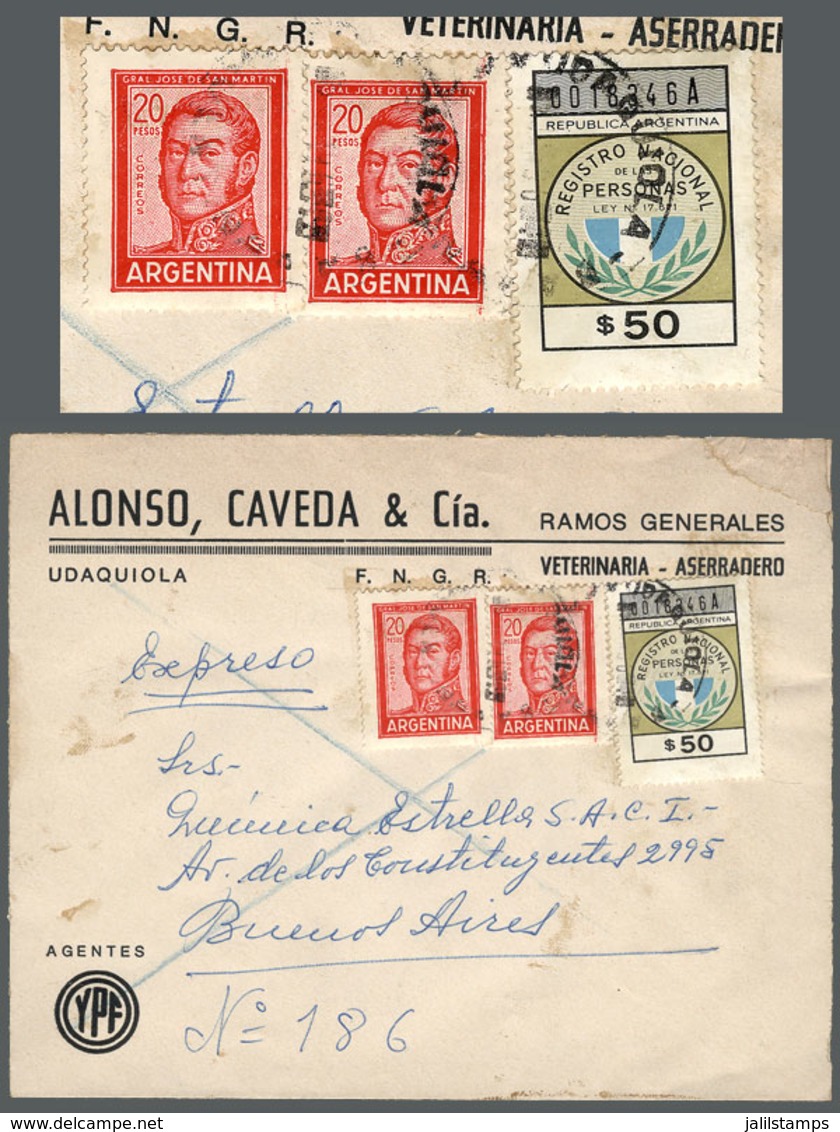 ARGENTINA: Cover Sent By Express Mail From Urquiola To Buenos Aires In 1963, With Mixed Postage Of REVENUE Stamp + Posta - Prephilately