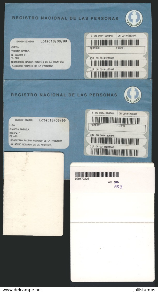 ARGENTINA: TEST OF DELIVERY SYSTEM FOR ID CARDS: 2 Envelopes Designed Specially For The National Registry Of Persons (to - Prephilately
