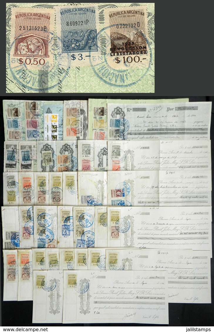 ARGENTINA: "More Than 80 Revenue Stamps On Promissory Notes, Including Some Very Scarce And High Values, Also 3 Examples - Other & Unclassified