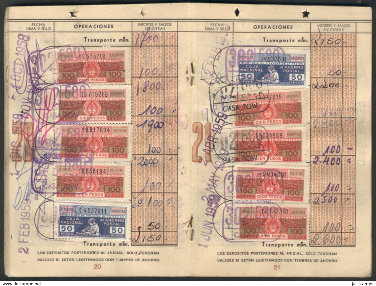 ARGENTINA: Postal Savings Book With 98 Stamps, Wide Variety, Very Fine Quality! - Andere & Zonder Classificatie