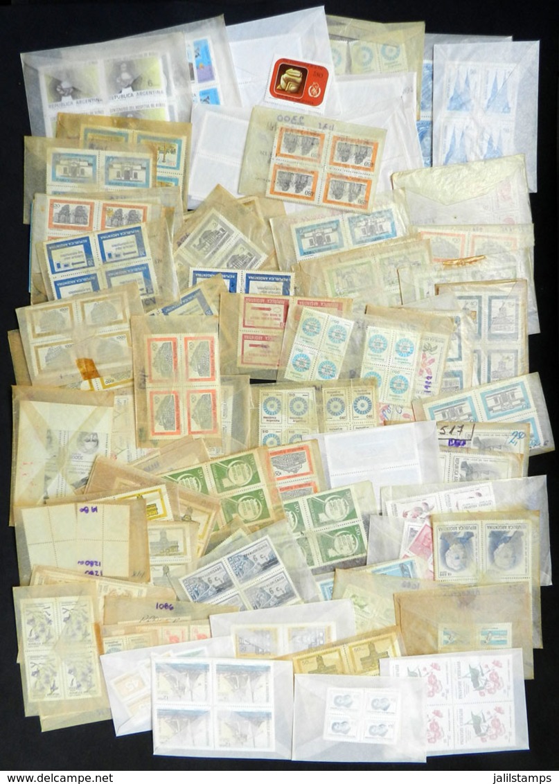 ARGENTINA: Shoebox With Large Number Of Stamps And Blocks Of 4, Used Or Mint, In Glassine Envelopes Or Small Stockbooks  - Collections, Lots & Series