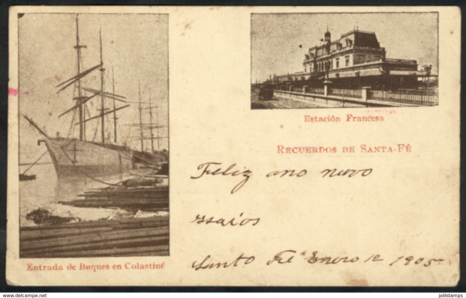 ARGENTINA: Santa Fe: Spectacular PC With 2 Views: Ships Entering Colastiné And Railway Station, Editor La Artística, Use - Argentina