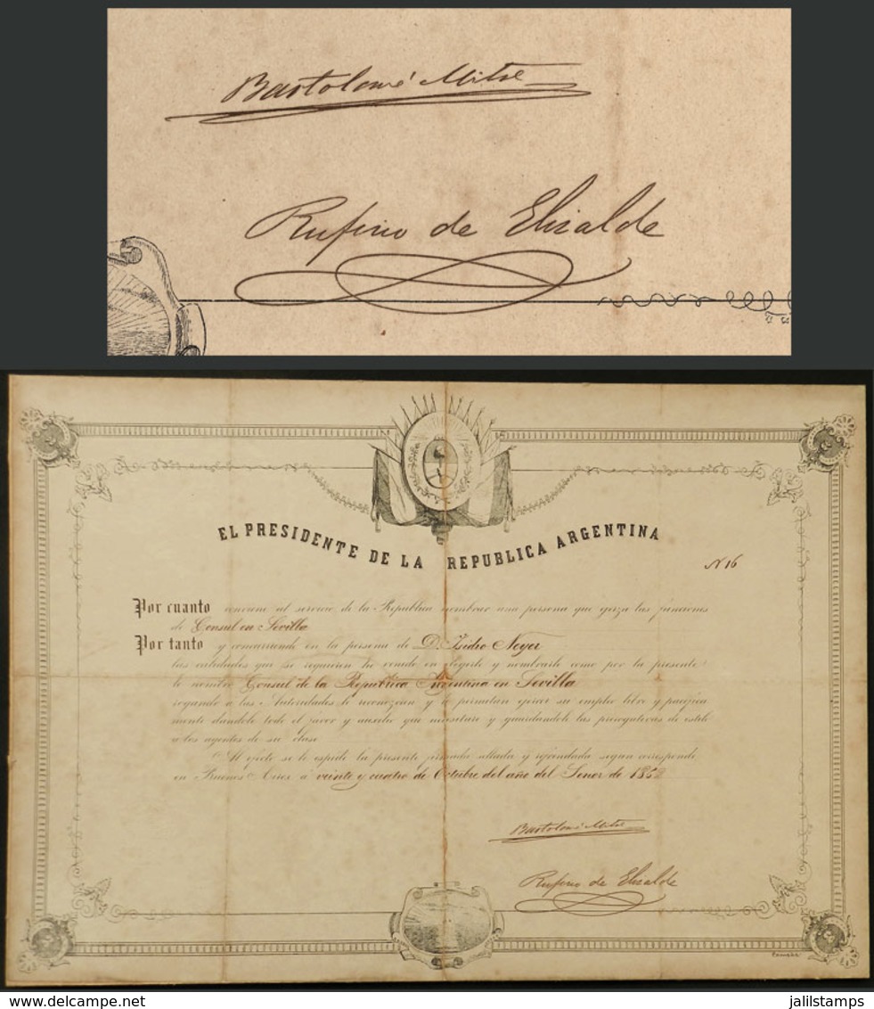 ARGENTINA: Diploma Dated 12/AP/1877 For A Consul In Spain, Signed By President BARTOLOMÉ MITRE, Fine Quality, Rare! - Manuscripts