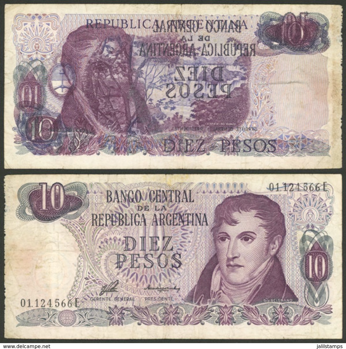 ARGENTINA: BANKNOTE WITH VARIETY: 10 Pesos With DOUBLE IMPRESSION On Back, One In Negative (of The Front), Minor Defects - Manuscripts