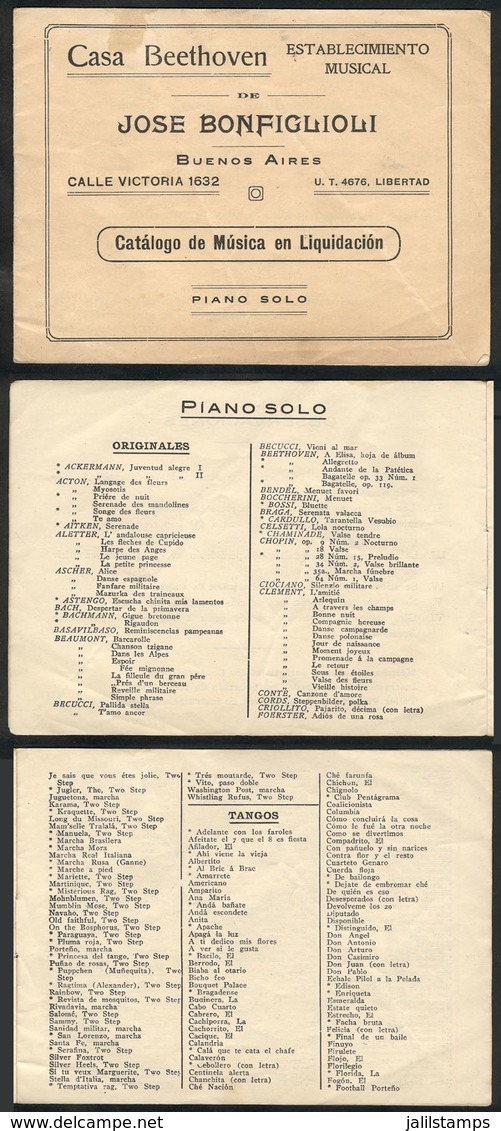 ARGENTINA: Circa 1920: Catalogue Of Sheet Music On Sale At Casa Beethoven In Buenos Aires, Interesting! - Manuscripts