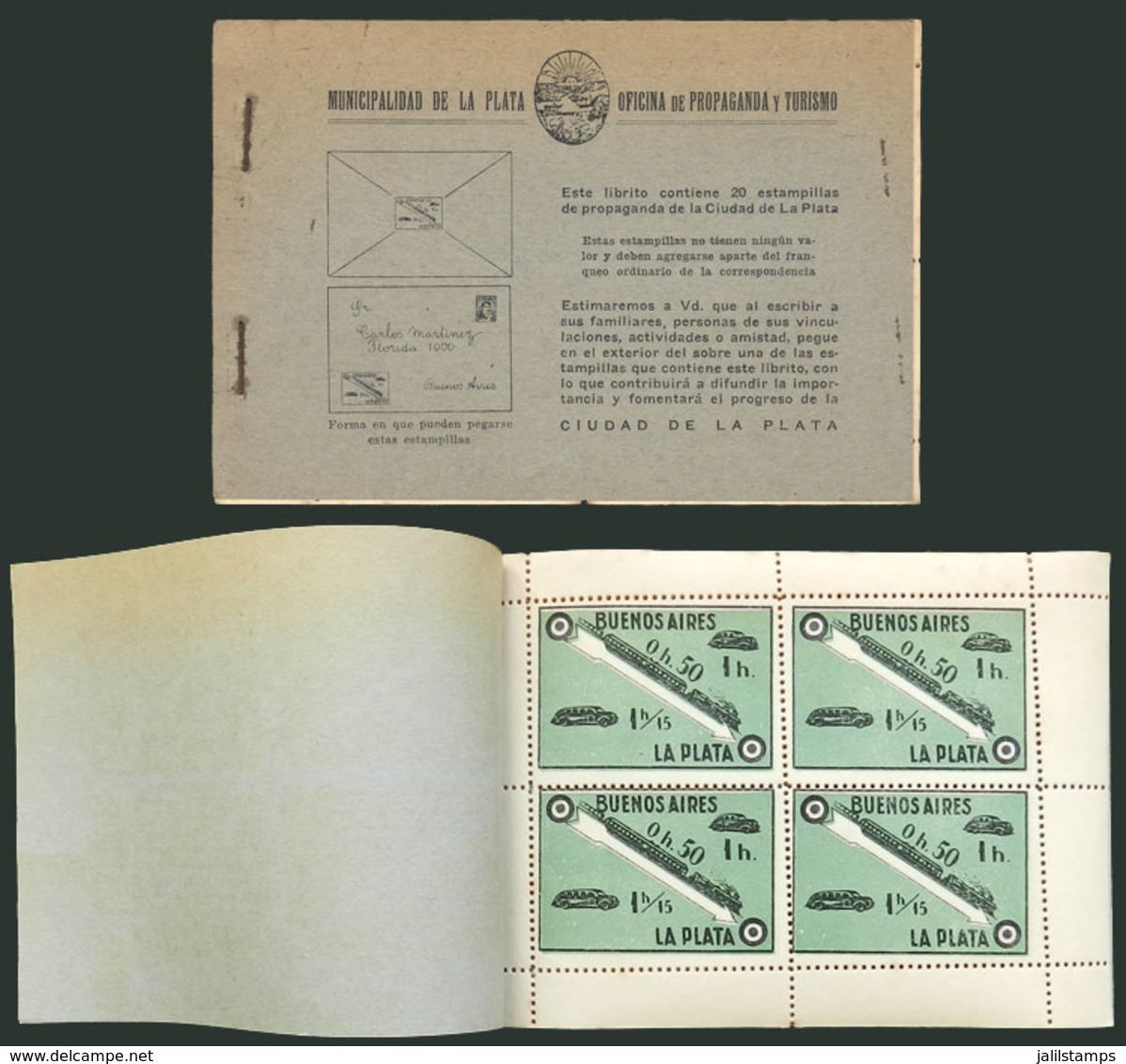 ARGENTINA: Municipality Of La Plata, COMPLETE BOOKLET Of 20 Cinderellas Indicating The Travelling Times Between Buenos A - Cinderellas