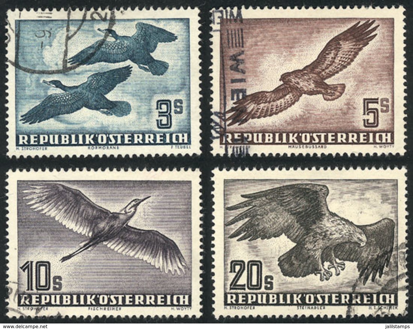 AUSTRIA: Yvert 57/60, 1950/3 Birds, The 4 High Values Of The Set, Used, VF Quality, Catalog Value Euros 360+ - Autres & Non Classés