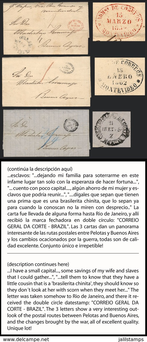 BRAZIL: "GROUP OF 3 VERY INTERESTING LETTERS: 1) ALTERNATIVE ROUTE TEST: Entire Letter Sent From PELOTAS To Buenos Aires - Cartes-maximum