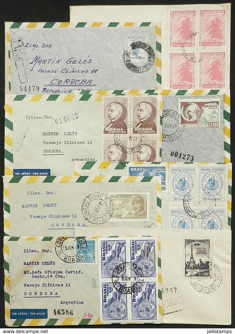 BRAZIL: 60 Covers Sent To Argentina (almost All Of The 1950s), Most Airmail And Many Registered. With Some Nice Postages - Maximumkaarten