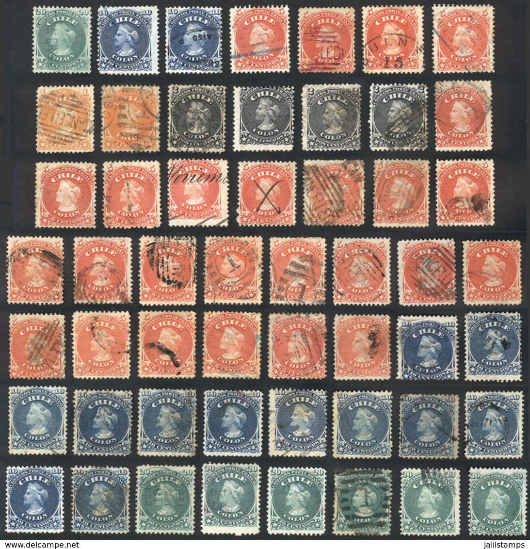 CHILE: Lot Of Stamps Issued In 1867/8, All With Interesting Cancels, Some Rare. Very Fine Quality, Very Interesting For  - Chili