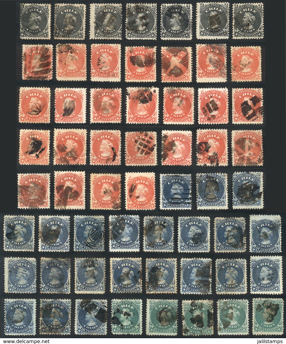 CHILE: Lot Of Stamps Issued In 1867/8, All With Interesting Mute Cancels, Some Rare. Very Fine Quality, Very Interesting - Chili